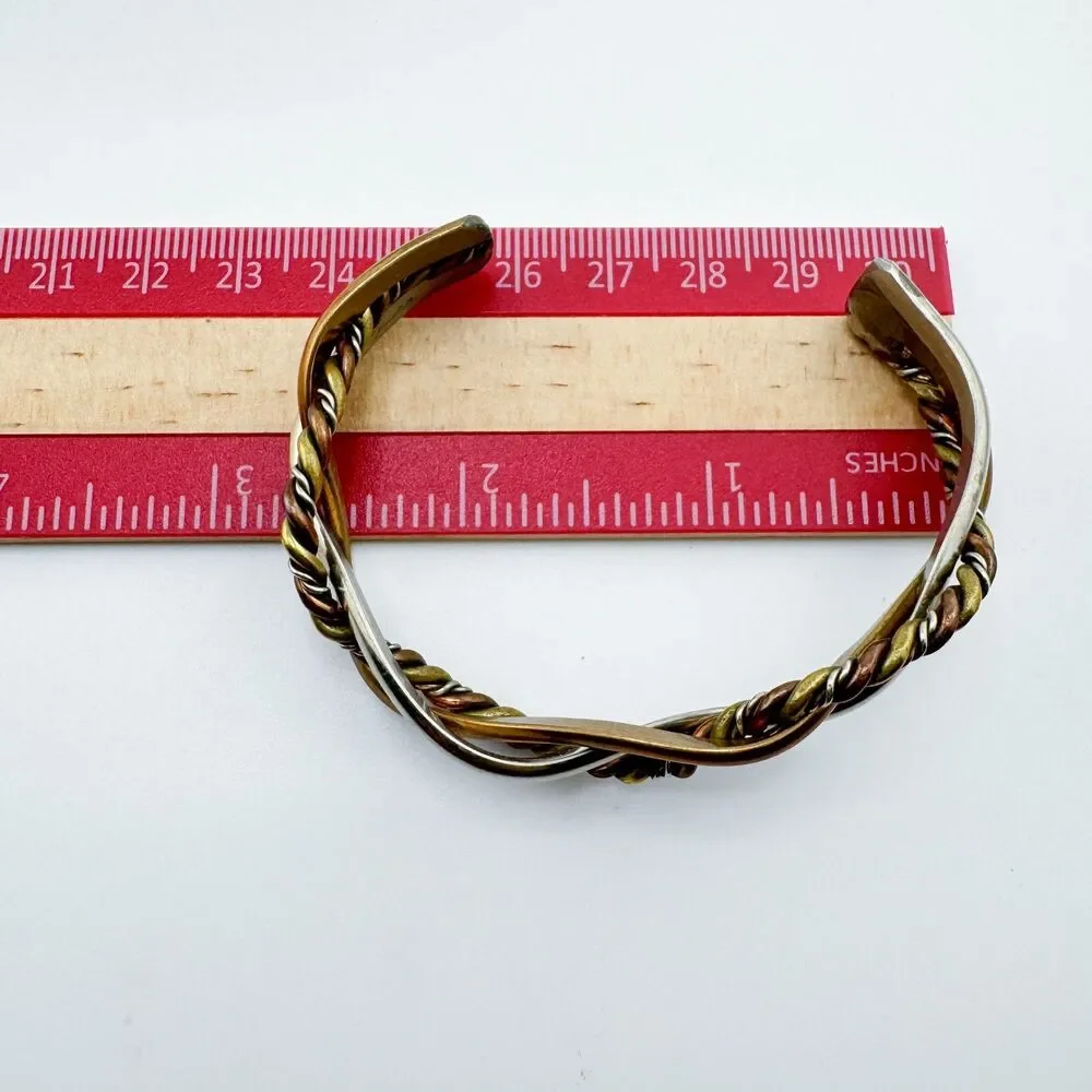 Signed Renee Lepre 925 Copper Brass Cuff Vintage Bracelet Mixed Metal Artisan